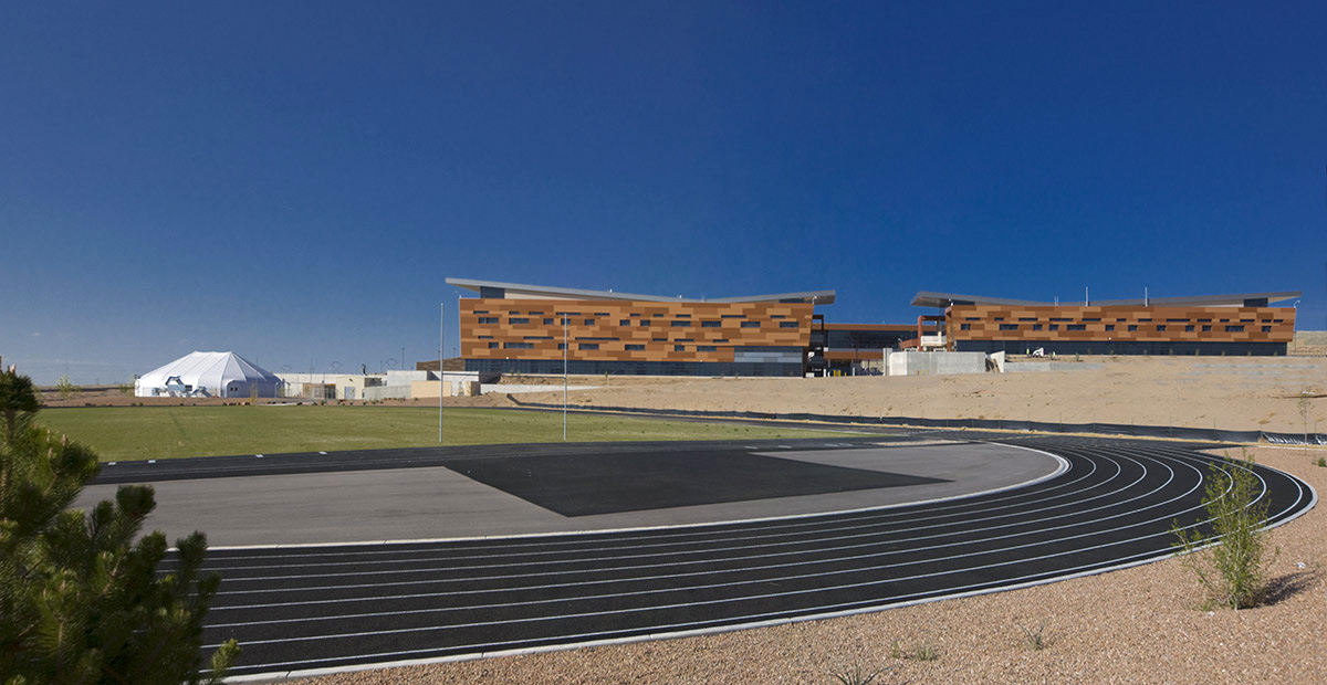 Architectural campus view of Atrisco Academy High School - Albuquerque, NM